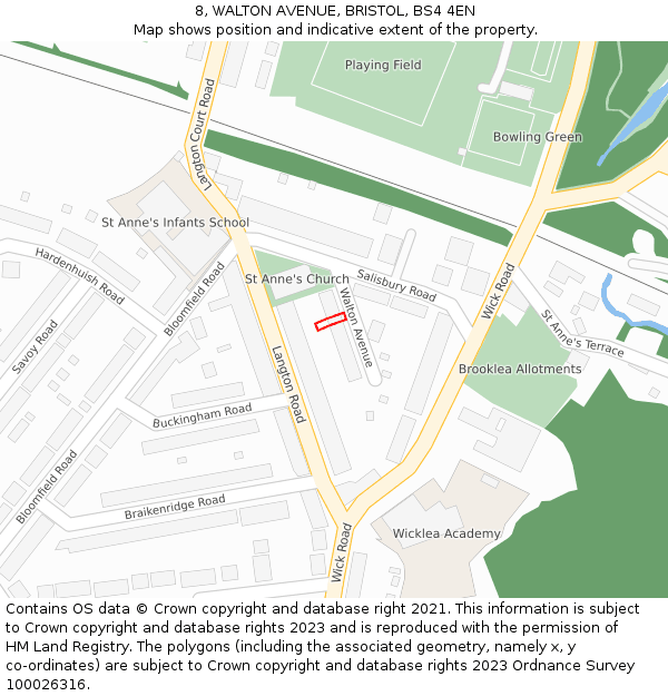8, WALTON AVENUE, BRISTOL, BS4 4EN: Location map and indicative extent of plot