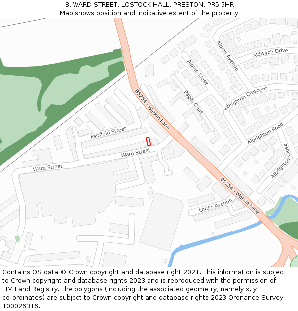 8, WARD STREET, LOSTOCK HALL, PRESTON, PR5 5HR: Location map and indicative extent of plot