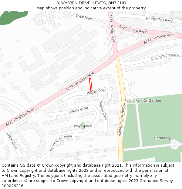 8, WARREN DRIVE, LEWES, BN7 1HD: Location map and indicative extent of plot
