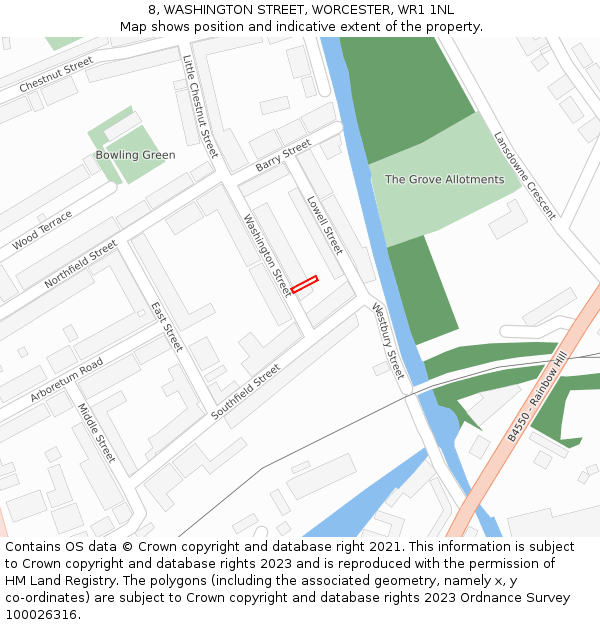 8, WASHINGTON STREET, WORCESTER, WR1 1NL: Location map and indicative extent of plot