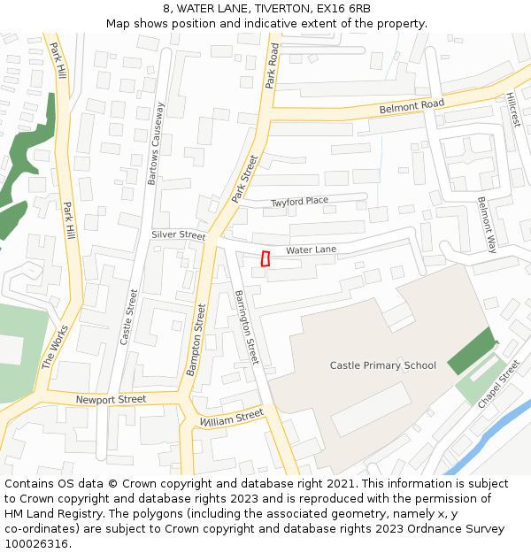 8, WATER LANE, TIVERTON, EX16 6RB: Location map and indicative extent of plot