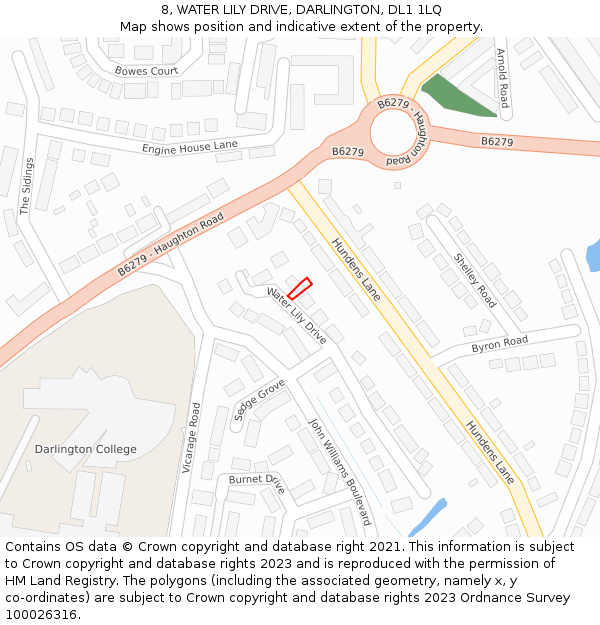 8, WATER LILY DRIVE, DARLINGTON, DL1 1LQ: Location map and indicative extent of plot