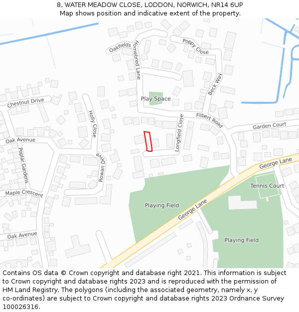 8, WATER MEADOW CLOSE, LODDON, NORWICH, NR14 6UP: Location map and indicative extent of plot