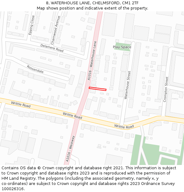 8, WATERHOUSE LANE, CHELMSFORD, CM1 2TF: Location map and indicative extent of plot