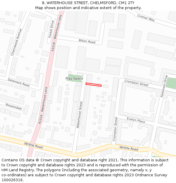 8, WATERHOUSE STREET, CHELMSFORD, CM1 2TY: Location map and indicative extent of plot