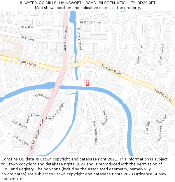8, WATERLOO MILLS, HAINSWORTH ROAD, SILSDEN, KEIGHLEY, BD20 0ET: Location map and indicative extent of plot