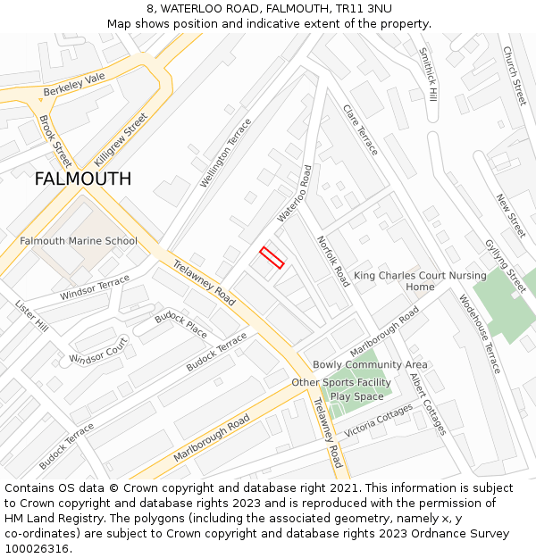 8, WATERLOO ROAD, FALMOUTH, TR11 3NU: Location map and indicative extent of plot