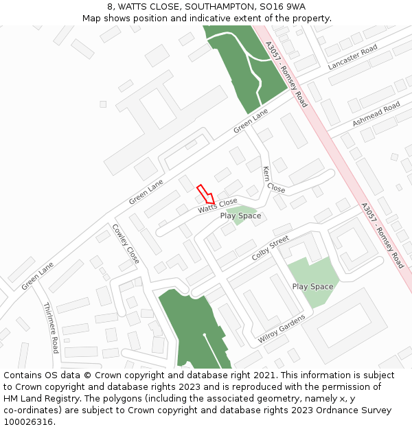 8, WATTS CLOSE, SOUTHAMPTON, SO16 9WA: Location map and indicative extent of plot