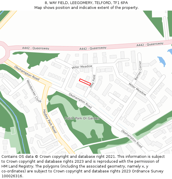 8, WAY FIELD, LEEGOMERY, TELFORD, TF1 6PA: Location map and indicative extent of plot