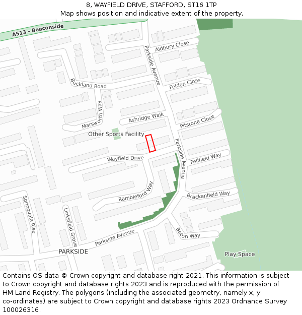8, WAYFIELD DRIVE, STAFFORD, ST16 1TP: Location map and indicative extent of plot