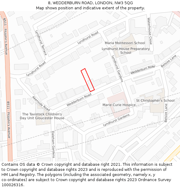 8, WEDDERBURN ROAD, LONDON, NW3 5QG: Location map and indicative extent of plot