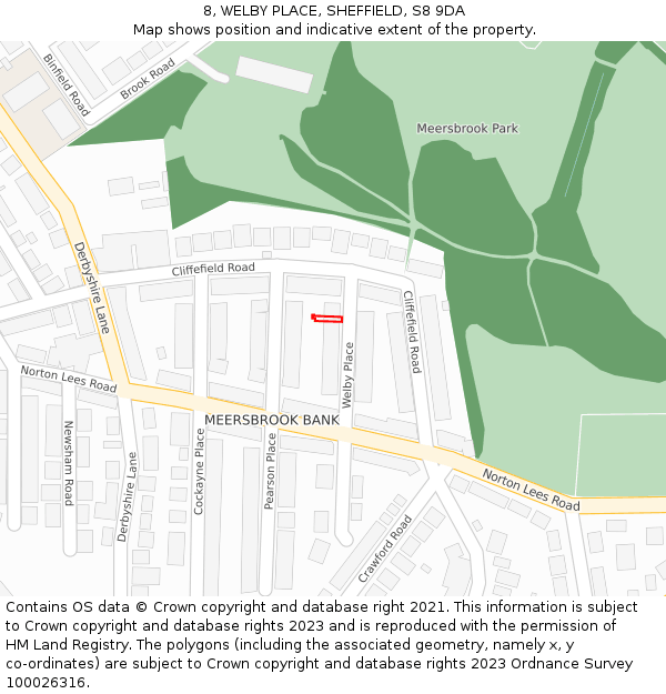 8, WELBY PLACE, SHEFFIELD, S8 9DA: Location map and indicative extent of plot