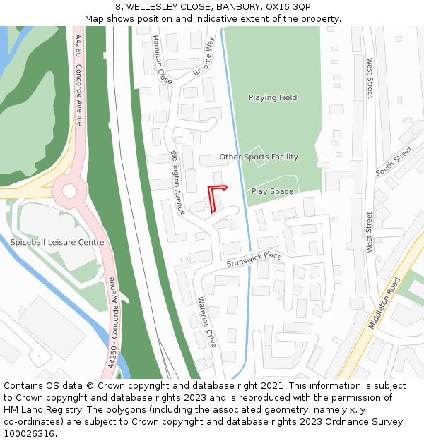 8, WELLESLEY CLOSE, BANBURY, OX16 3QP: Location map and indicative extent of plot