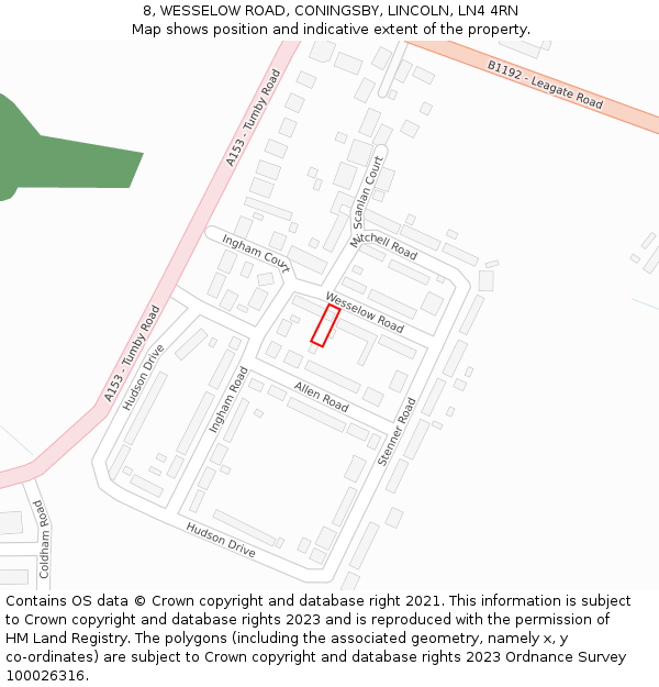 8, WESSELOW ROAD, CONINGSBY, LINCOLN, LN4 4RN: Location map and indicative extent of plot