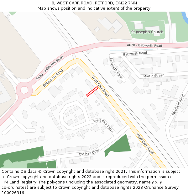 8, WEST CARR ROAD, RETFORD, DN22 7NN: Location map and indicative extent of plot