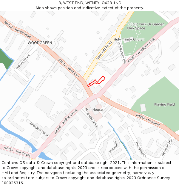 8, WEST END, WITNEY, OX28 1ND: Location map and indicative extent of plot