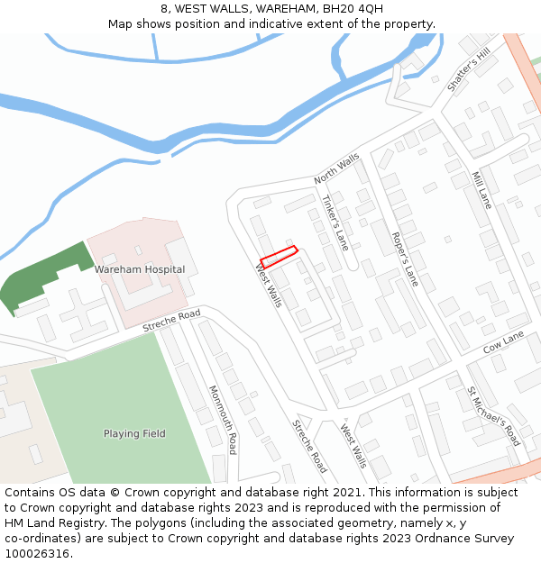 8, WEST WALLS, WAREHAM, BH20 4QH: Location map and indicative extent of plot