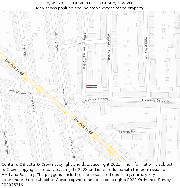 8, WESTCLIFF DRIVE, LEIGH-ON-SEA, SS9 2LB: Location map and indicative extent of plot