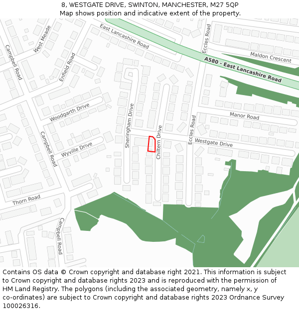 8, WESTGATE DRIVE, SWINTON, MANCHESTER, M27 5QP: Location map and indicative extent of plot