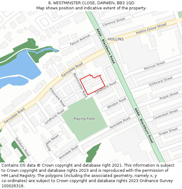 8, WESTMINSTER CLOSE, DARWEN, BB3 1QD: Location map and indicative extent of plot