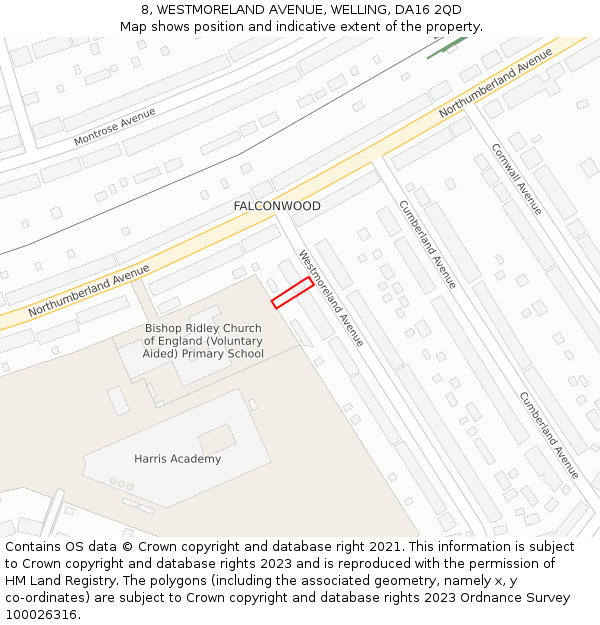 8, WESTMORELAND AVENUE, WELLING, DA16 2QD: Location map and indicative extent of plot
