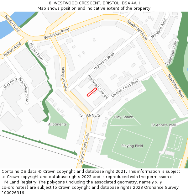 8, WESTWOOD CRESCENT, BRISTOL, BS4 4AH: Location map and indicative extent of plot