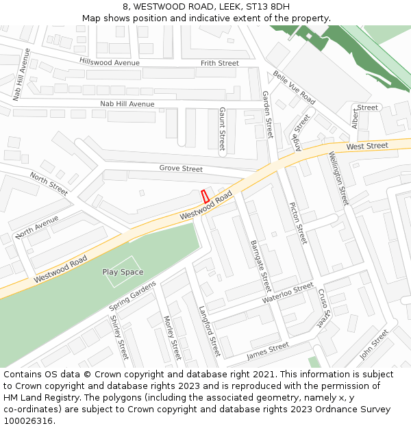 8, WESTWOOD ROAD, LEEK, ST13 8DH: Location map and indicative extent of plot