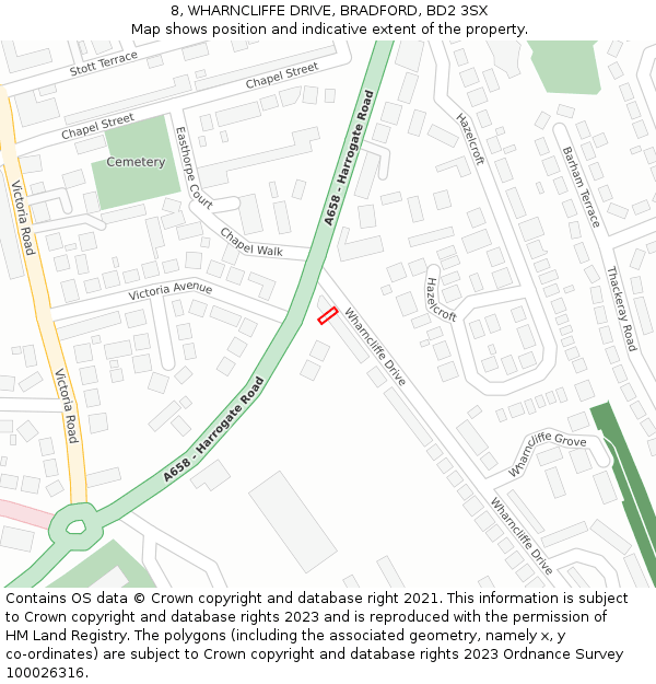 8, WHARNCLIFFE DRIVE, BRADFORD, BD2 3SX: Location map and indicative extent of plot
