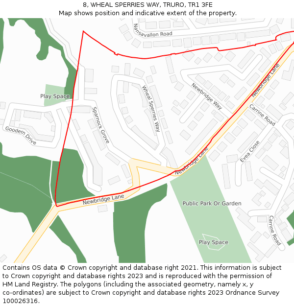 8, WHEAL SPERRIES WAY, TRURO, TR1 3FE: Location map and indicative extent of plot