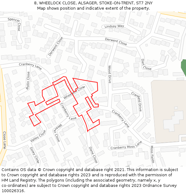 8, WHEELOCK CLOSE, ALSAGER, STOKE-ON-TRENT, ST7 2NY: Location map and indicative extent of plot