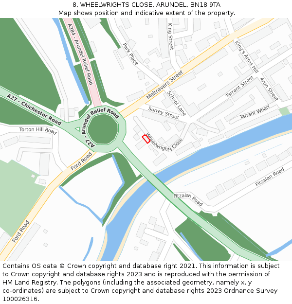 8, WHEELWRIGHTS CLOSE, ARUNDEL, BN18 9TA: Location map and indicative extent of plot