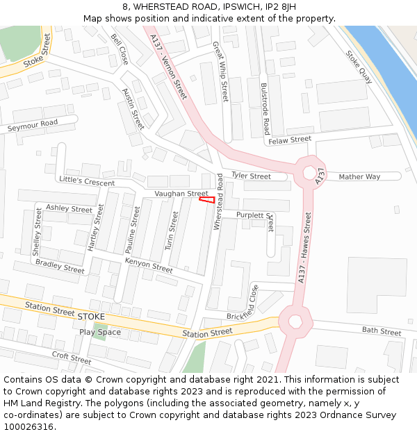 8, WHERSTEAD ROAD, IPSWICH, IP2 8JH: Location map and indicative extent of plot
