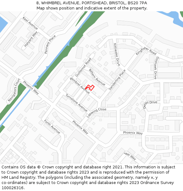 8, WHIMBREL AVENUE, PORTISHEAD, BRISTOL, BS20 7PA: Location map and indicative extent of plot