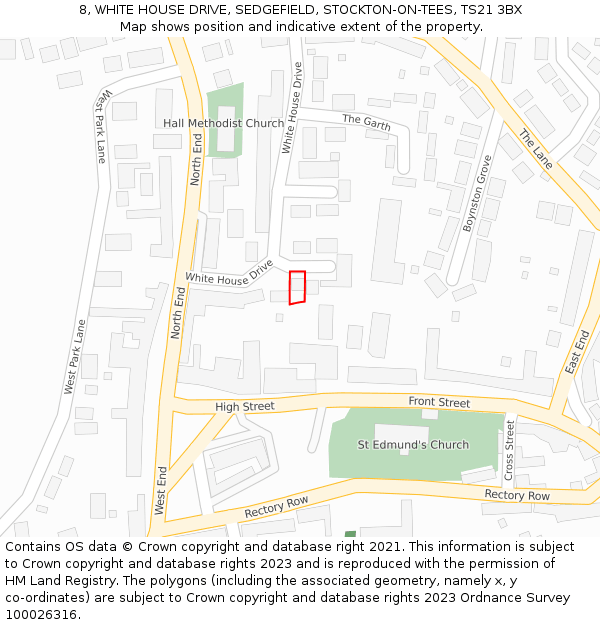 8, WHITE HOUSE DRIVE, SEDGEFIELD, STOCKTON-ON-TEES, TS21 3BX: Location map and indicative extent of plot