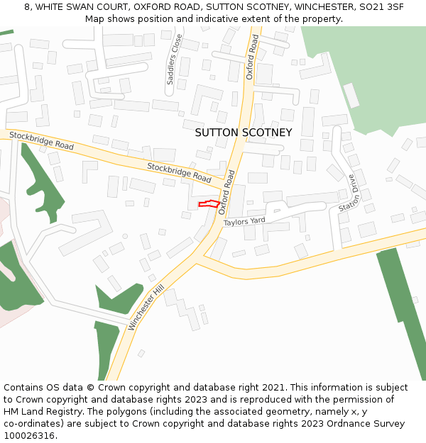 8, WHITE SWAN COURT, OXFORD ROAD, SUTTON SCOTNEY, WINCHESTER, SO21 3SF: Location map and indicative extent of plot