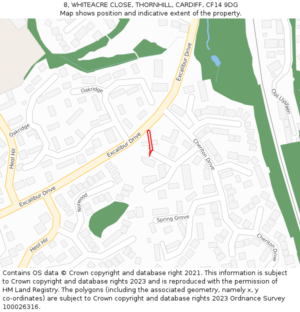 8, WHITEACRE CLOSE, THORNHILL, CARDIFF, CF14 9DG: Location map and indicative extent of plot