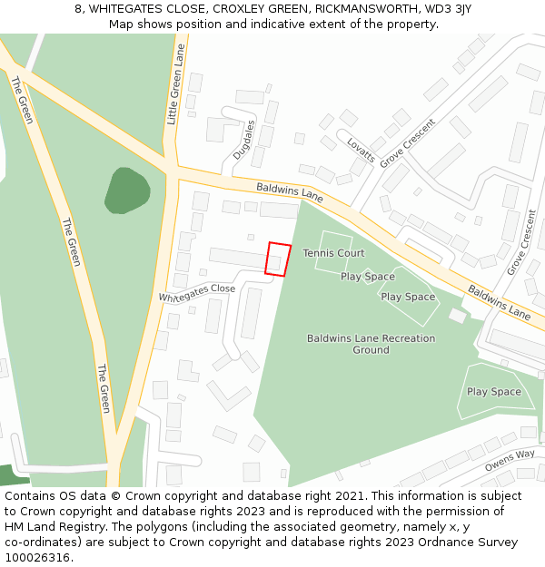 8, WHITEGATES CLOSE, CROXLEY GREEN, RICKMANSWORTH, WD3 3JY: Location map and indicative extent of plot