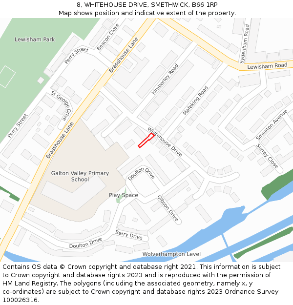 8, WHITEHOUSE DRIVE, SMETHWICK, B66 1RP: Location map and indicative extent of plot