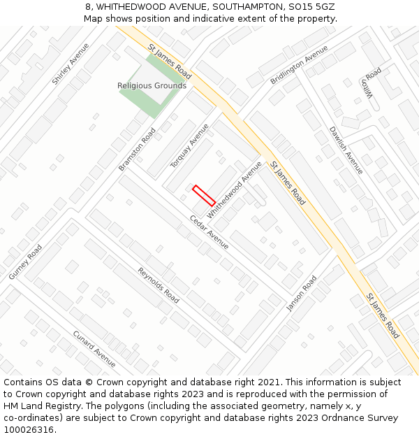 8, WHITHEDWOOD AVENUE, SOUTHAMPTON, SO15 5GZ: Location map and indicative extent of plot