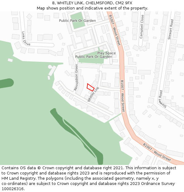 8, WHITLEY LINK, CHELMSFORD, CM2 9FX: Location map and indicative extent of plot