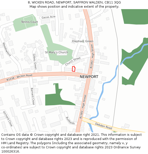 8, WICKEN ROAD, NEWPORT, SAFFRON WALDEN, CB11 3QG: Location map and indicative extent of plot
