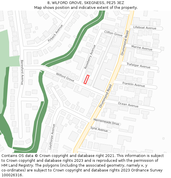 8, WILFORD GROVE, SKEGNESS, PE25 3EZ: Location map and indicative extent of plot