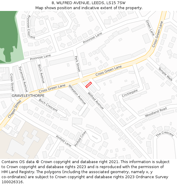 8, WILFRED AVENUE, LEEDS, LS15 7SW: Location map and indicative extent of plot