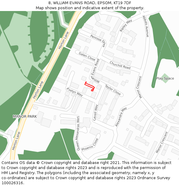 8, WILLIAM EVANS ROAD, EPSOM, KT19 7DF: Location map and indicative extent of plot
