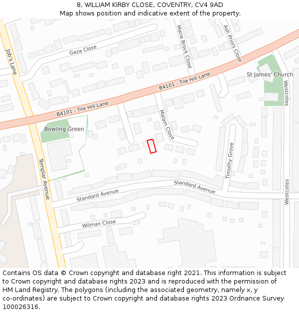 8, WILLIAM KIRBY CLOSE, COVENTRY, CV4 9AD: Location map and indicative extent of plot