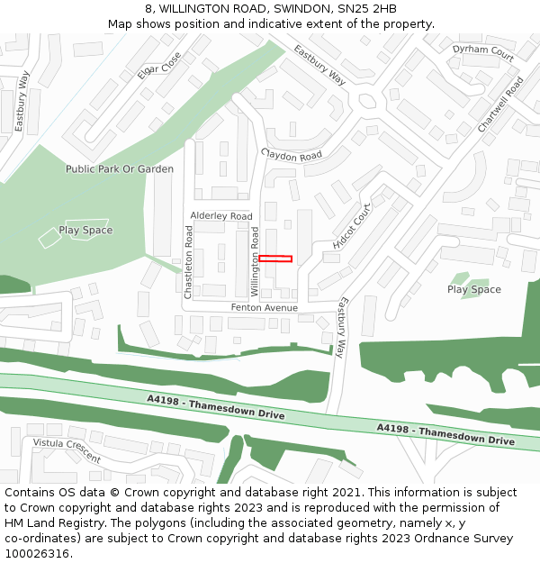 8, WILLINGTON ROAD, SWINDON, SN25 2HB: Location map and indicative extent of plot