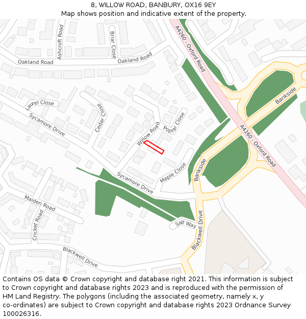 8, WILLOW ROAD, BANBURY, OX16 9EY: Location map and indicative extent of plot