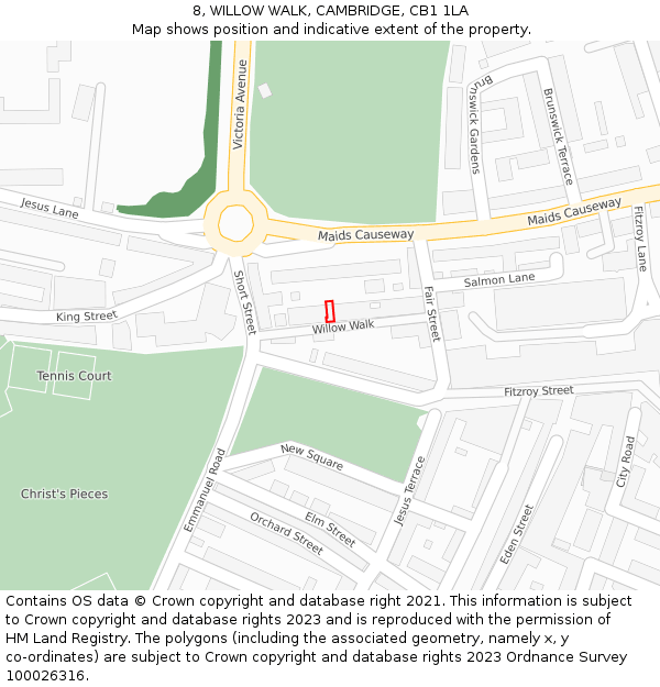 8, WILLOW WALK, CAMBRIDGE, CB1 1LA: Location map and indicative extent of plot