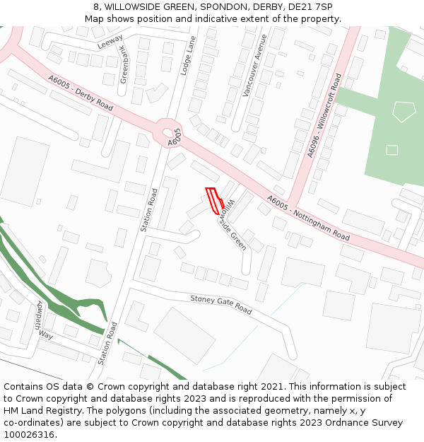 8, WILLOWSIDE GREEN, SPONDON, DERBY, DE21 7SP: Location map and indicative extent of plot