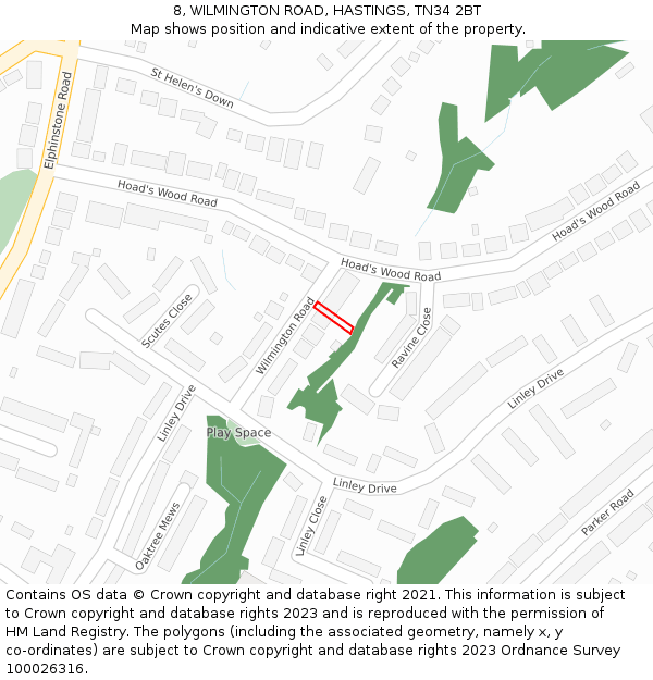 8, WILMINGTON ROAD, HASTINGS, TN34 2BT: Location map and indicative extent of plot